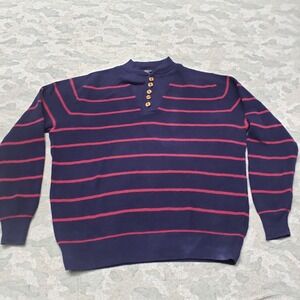 Vintage Lands End Sweater Mens XL Blue Button Long Sleeve Stripped